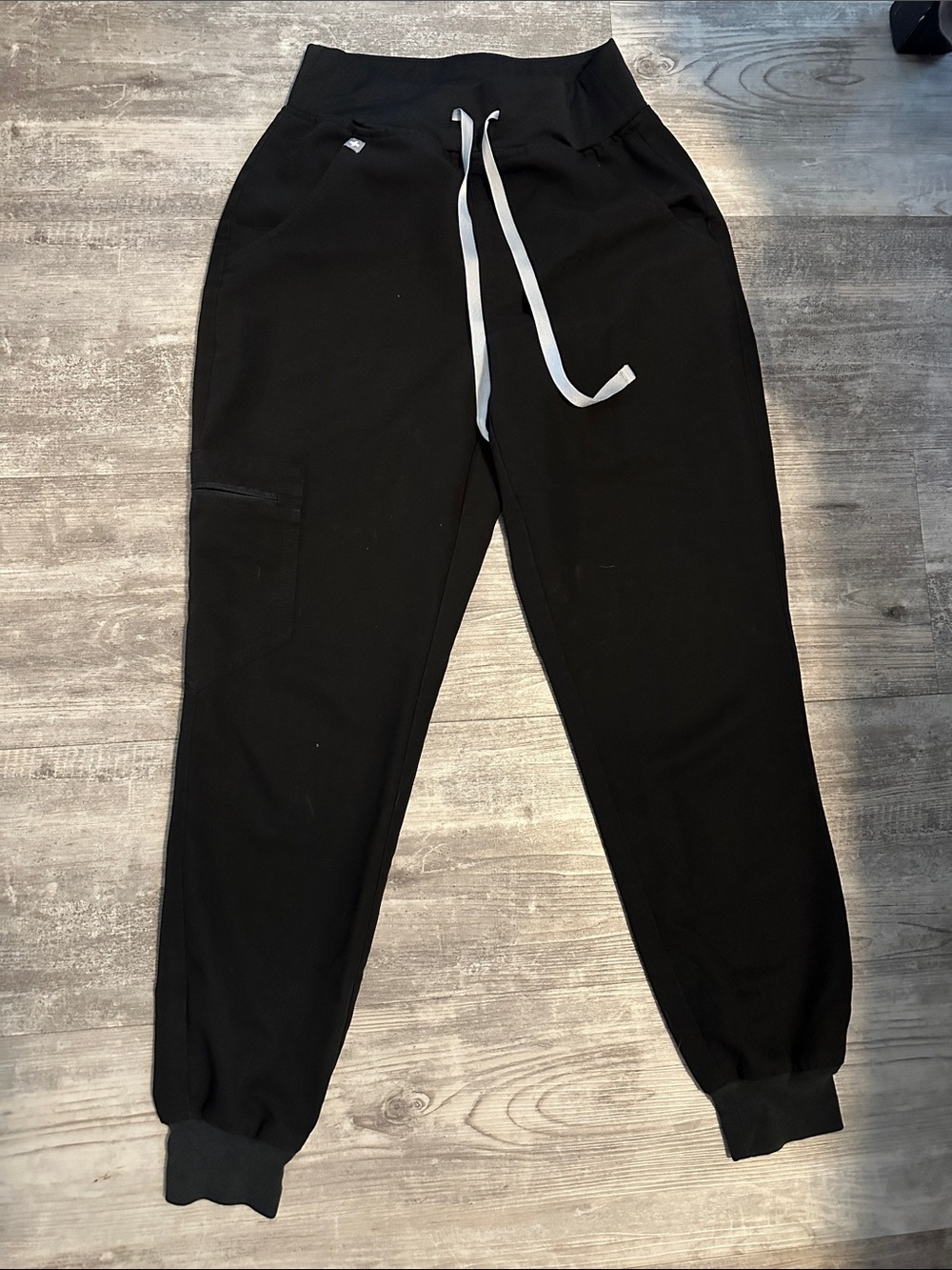 Figs Black Jogger Scrub Pants with White Drawstring